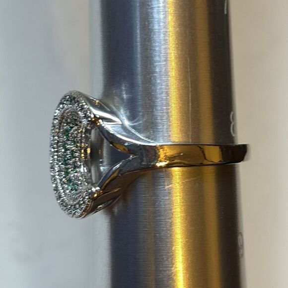 Decorative Silver Tone Circular Moon Ring Small Green rhinestones Size 8 - Picture 2 of 5